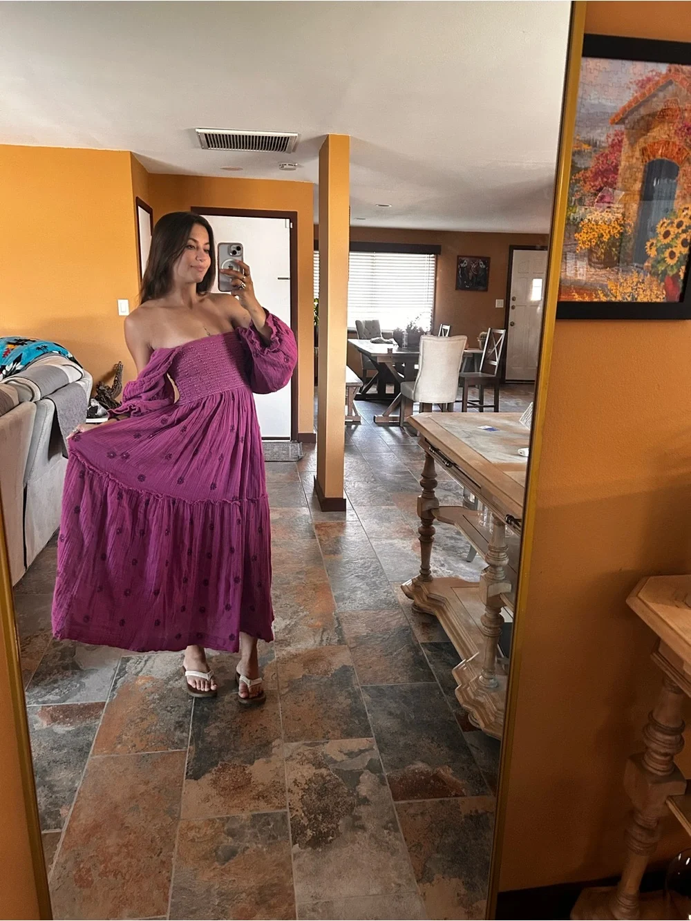 Free People Magenta Purple Off Shoulder Maxi Dress XS Boho